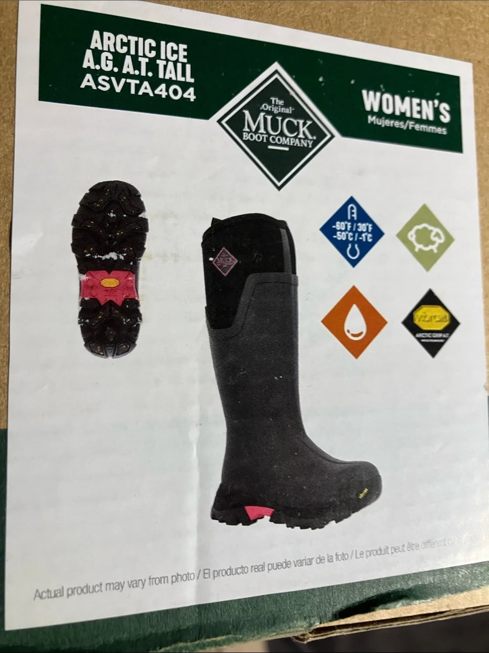 Women's Arctic Ice Tall Boot + Vibram Arctic Grip A.T., Women's 9M, Black/Pink